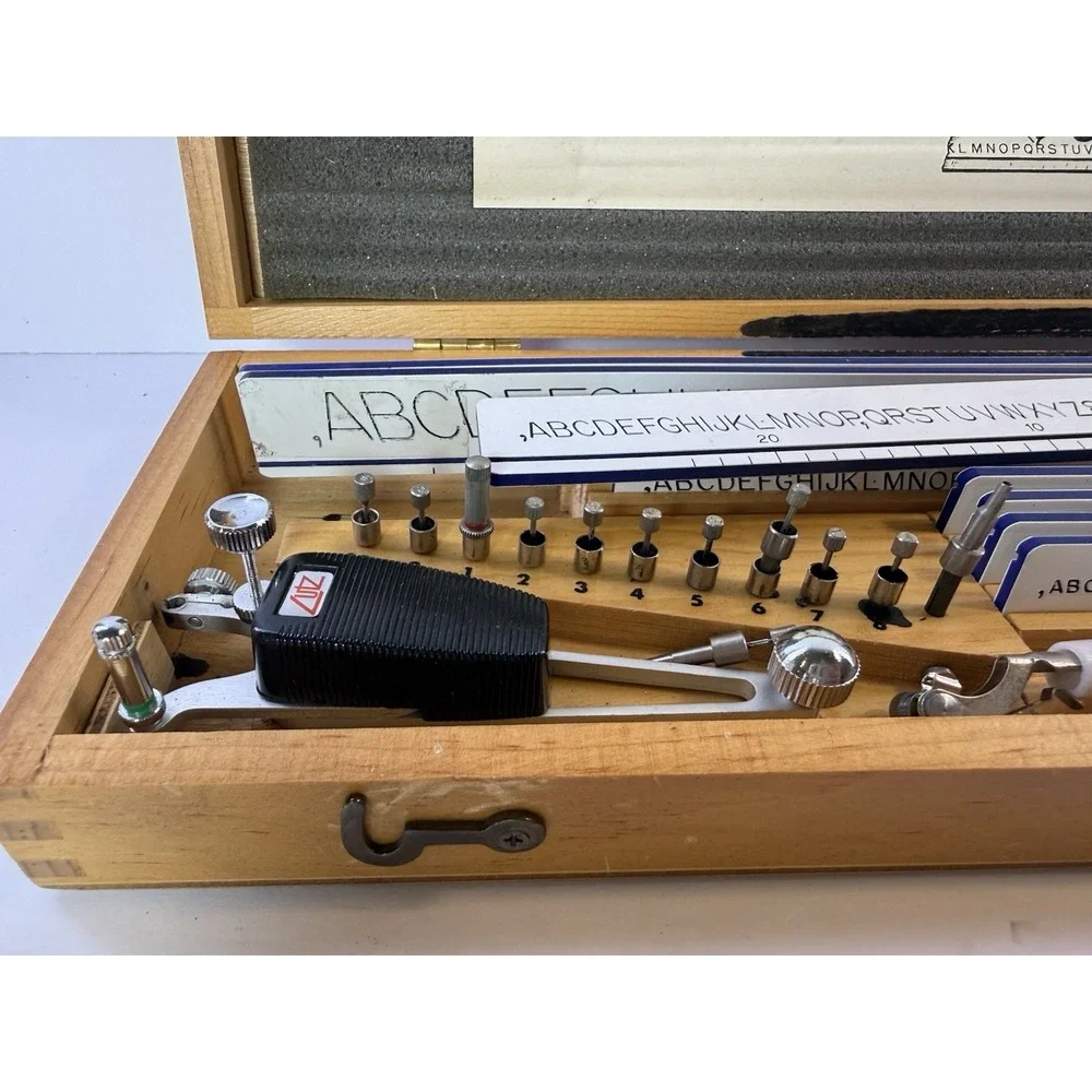 Vintage Lutz Superdyne Mechanical Lettering Drafting Template Set Complete Case